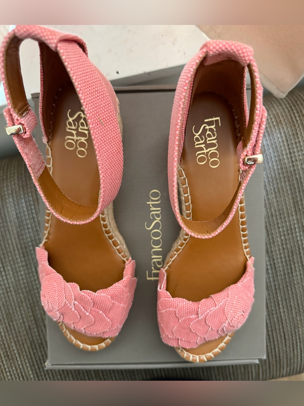 Franco Sarto Pink Floral-Detail Ankle-Strap Wedge Sandals